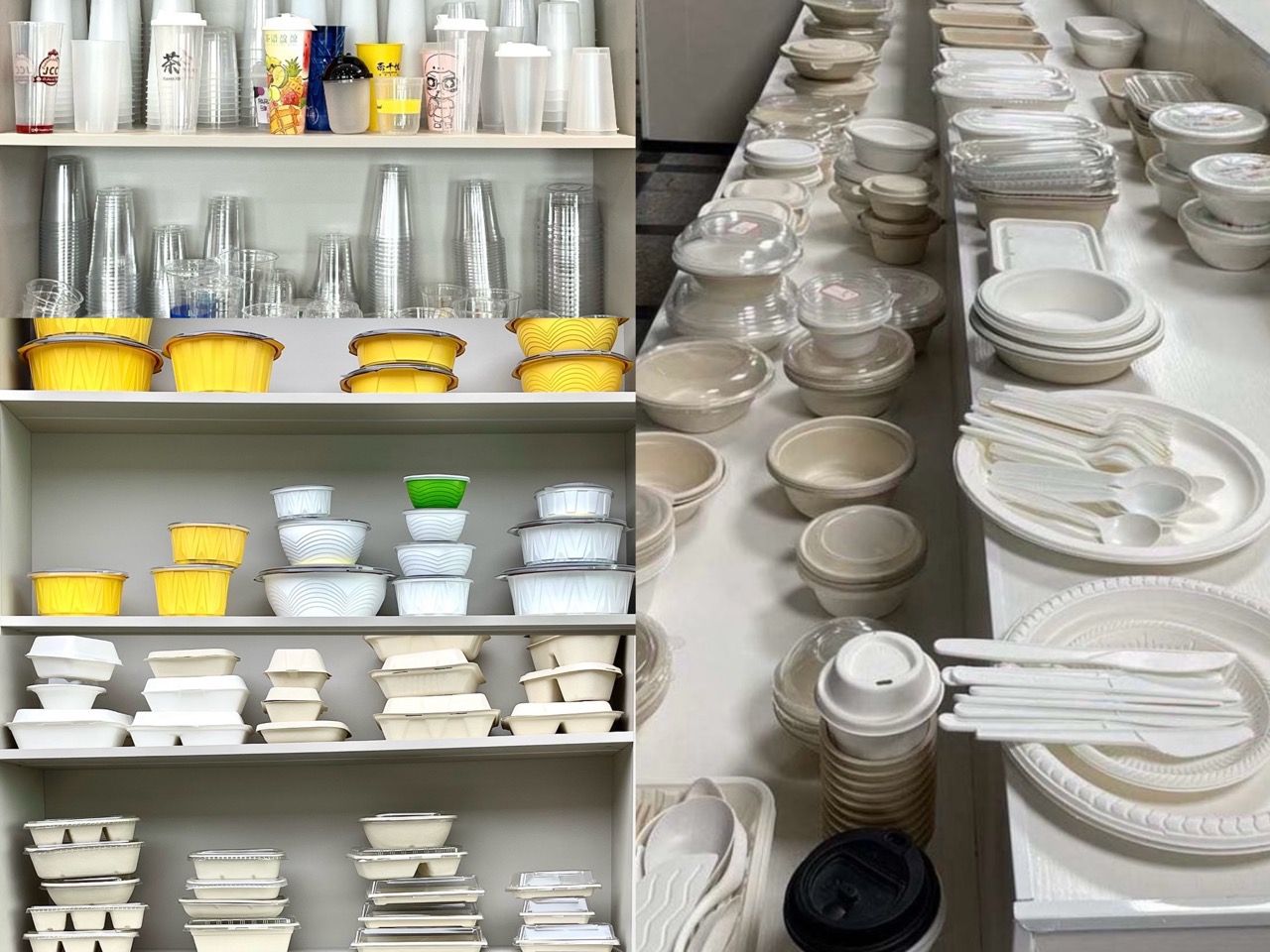 Custom catering packaging including disposable cups, takeaway boxes, thermal bags, and branded food-service supplies